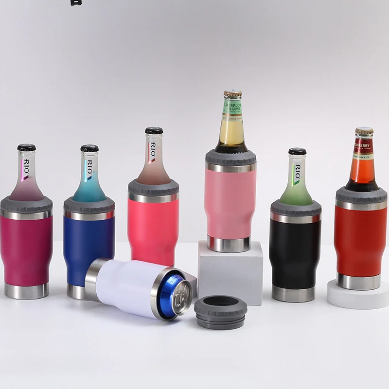 Wholesale Beer Can Sleeve holder 4 in 1 Drink Stainless Steel Metal Can cooler with opener