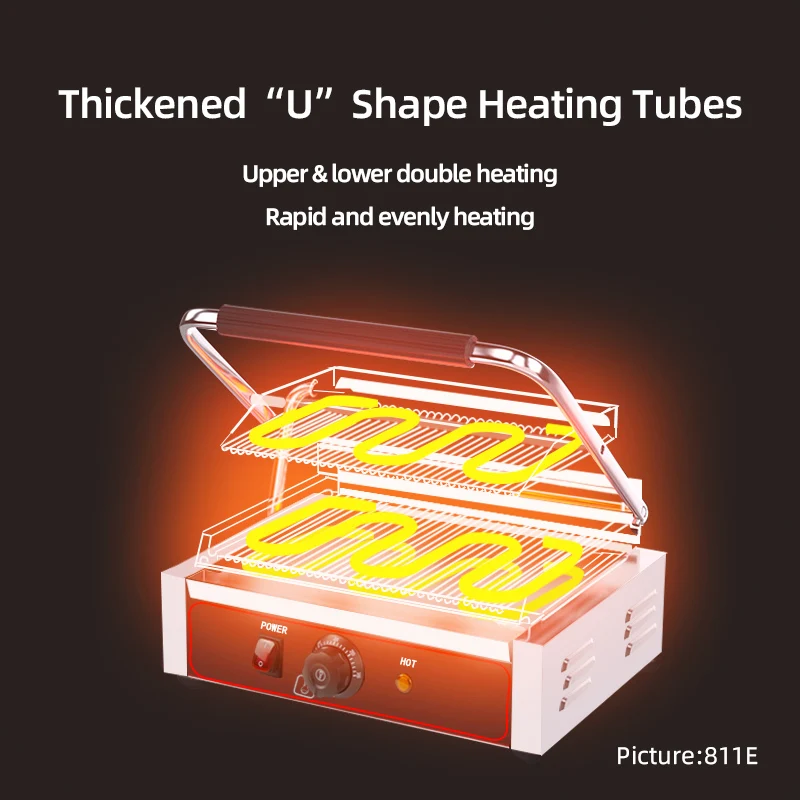 Commercial contact grill electric all grooved heating hot plate panini machine 811EA beef steak cooking sandwich machine