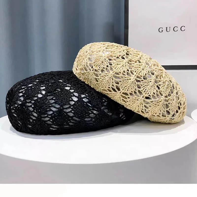 Summer French Berets Ins Hollow Out Custom Logo Breathable Security Khaki Beret For Women