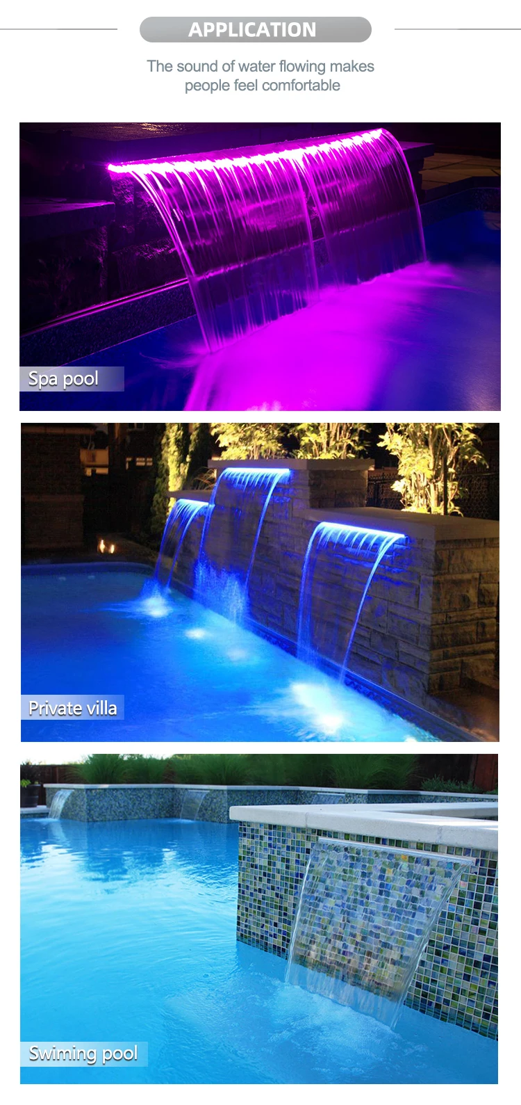 Water Descent Waterfall Fountain Light Swimming Pool Waterfall Light  Landscaping Outdoor Decorative
