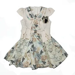 2021Children Girls Sleeveless Lapel Collar Retro Vintage Floral Printed Party Summer Dress Children Party Dresses