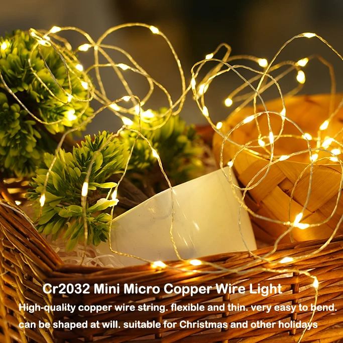 CR2032 Flexible mini leds Copper Wire String Lights for Wedding Christmas Party Decoration