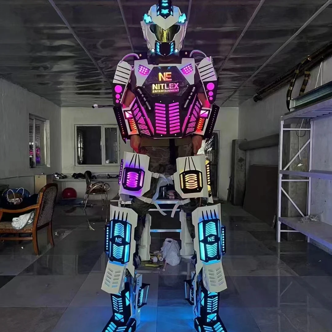 Party Traje Led Robot Costume Led Clothes Stilts Walker Costume Disfraces Halloween Led Suit Costume Helmet