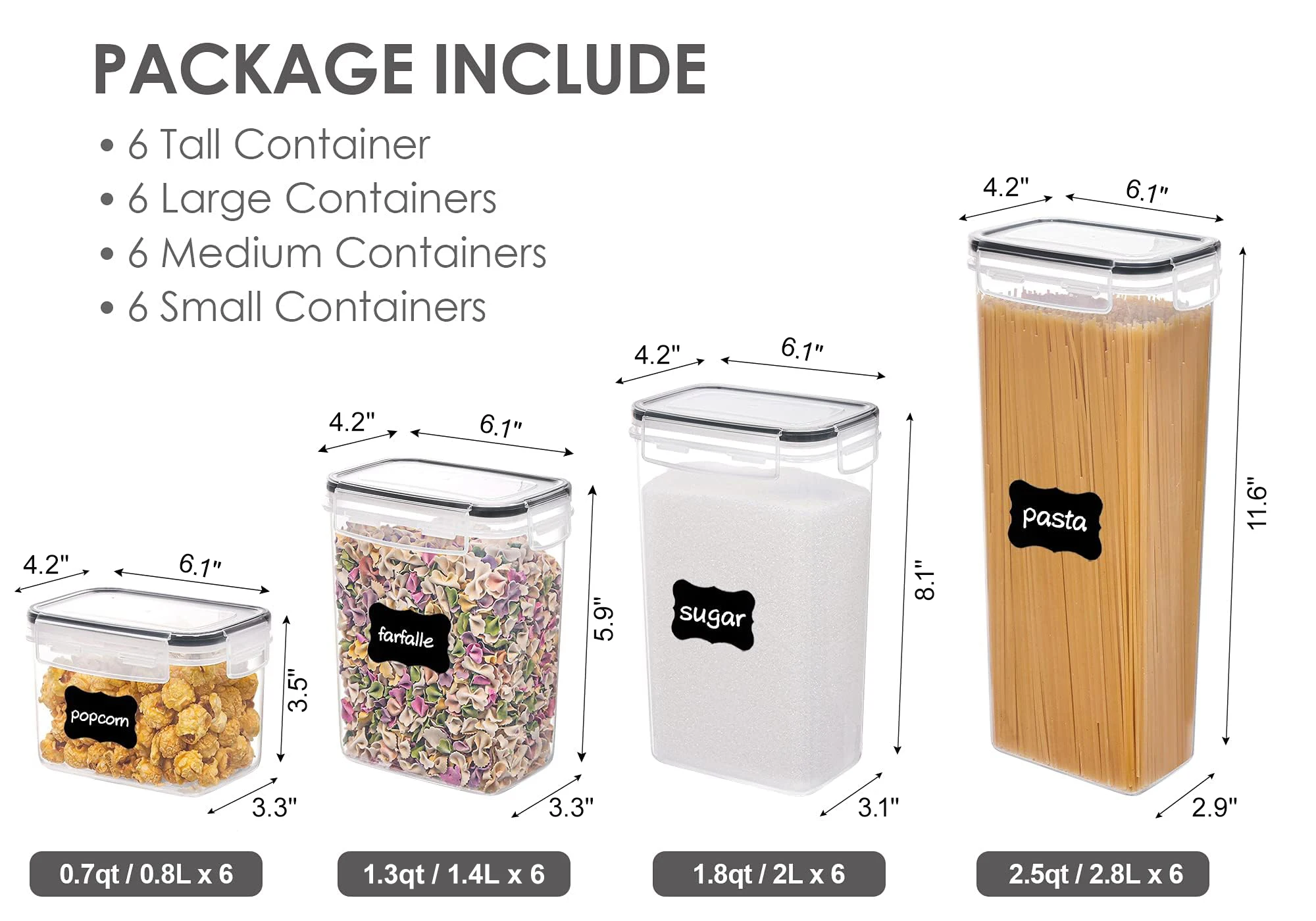 BPA-free Maximize Kitchen Space: Set of 24 Airtight Food Storage Containers with Lids, Ideal for Cereal, Pasta, Flour & Sugar