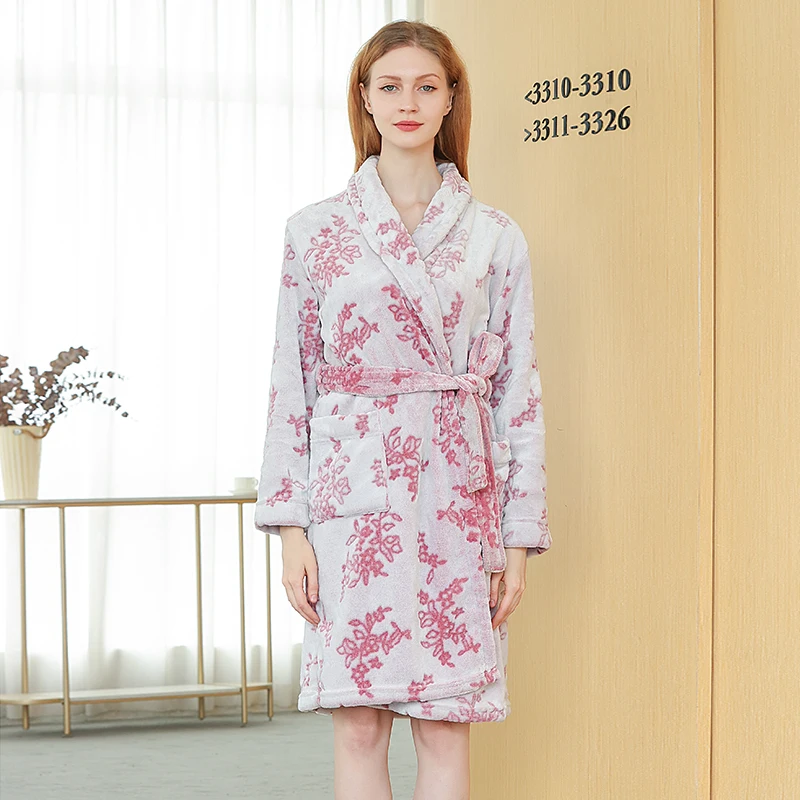 Soft Velour flannel fleece Velvet Robe 100% Polyester Luxury Bathrobe for woman