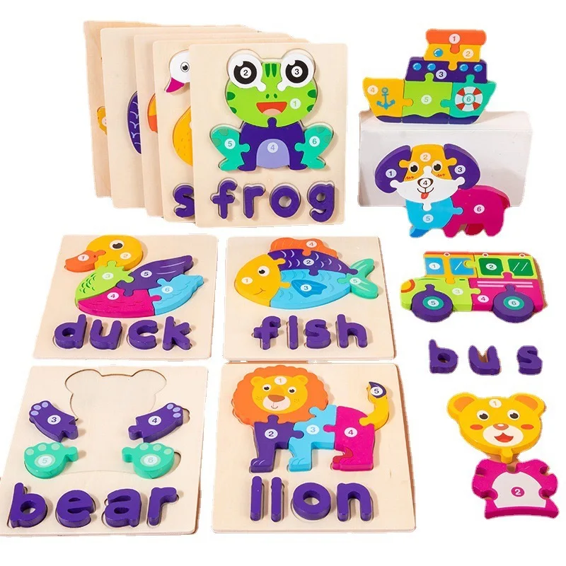 Unisex Wooden 3D Animal Traffic Puzzle Cartoon Toy for Cognitive Development Early Educational Toy for Boys and Girls