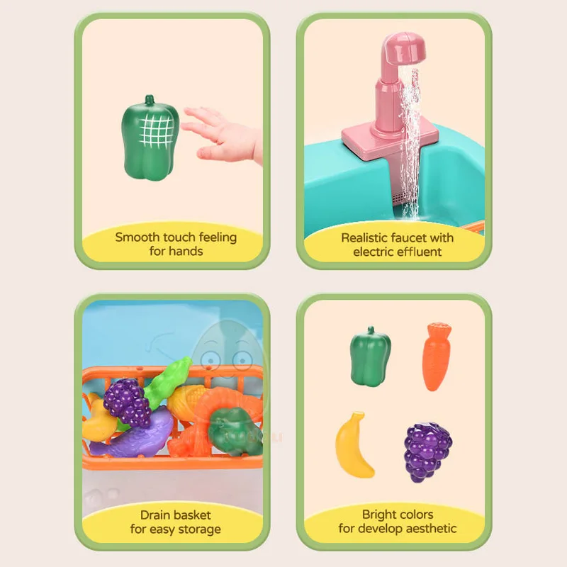 Girls Gift Kids Pretend Role Playing Wash Dish Educational Toys Play Kitchen Simulation Electric Dishwasher Sink Toy