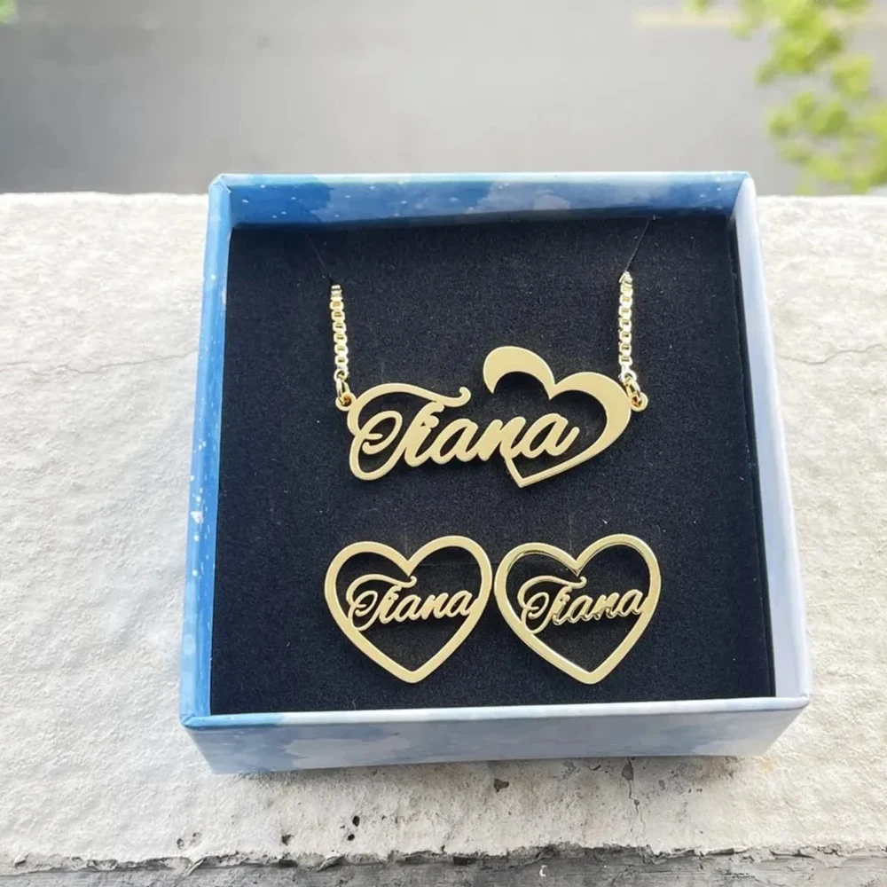 wholesale stainless steel jewelry set Jewelry Set Custom Name Pendant Engraving Letter Bracelet For Children Bab