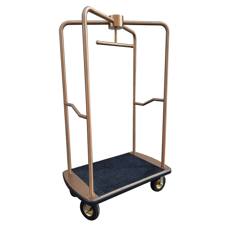 Modern Design Hotel Bellman Luggage Carrier Cart Steel Luggage Trolley Stainless Steel Material Efficient Hospitality Supplies