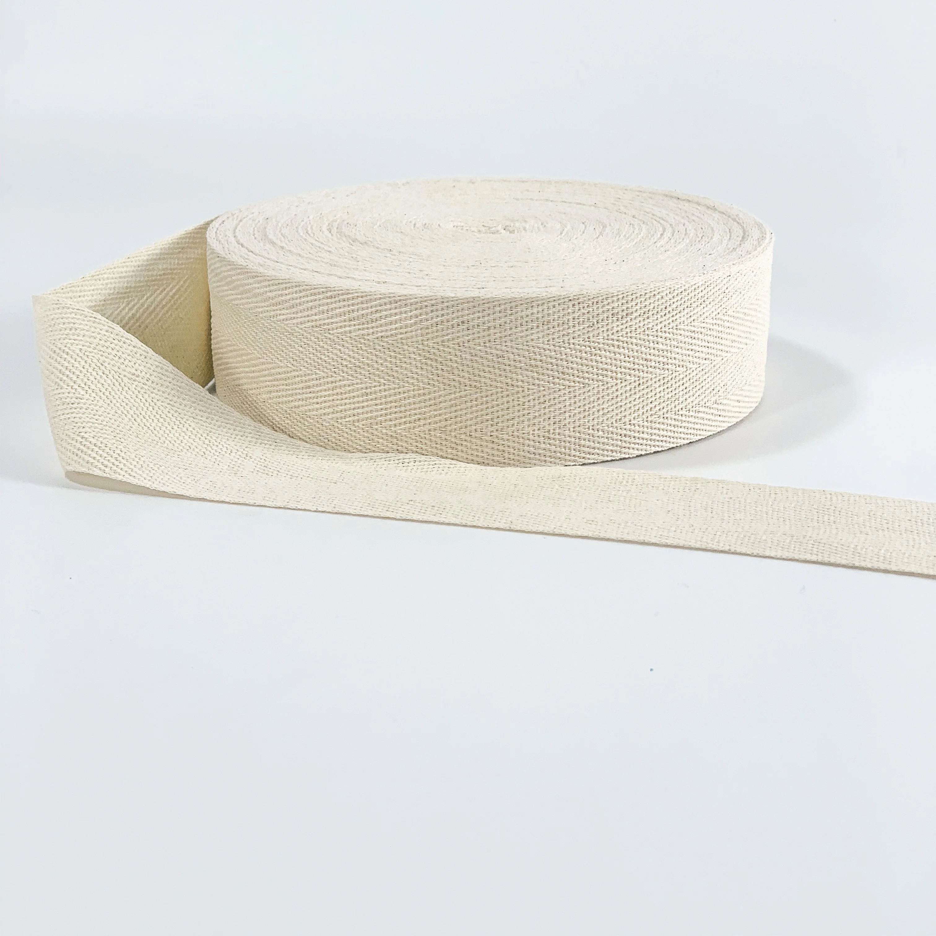 40mm natural heavy cotton textile webbing non slip non stretch sewing fold over herringbone twill webbing tape for clothes