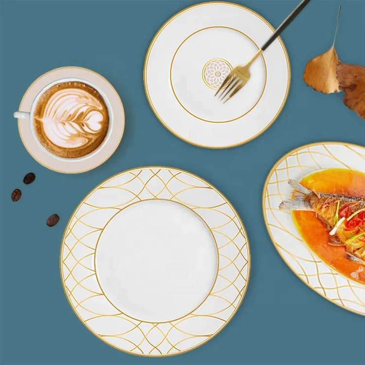 Wholesale new style restaurant crockery ceramic plates sets dinnerware porcelain dinner sets 52pcs bone china dinnerware sets