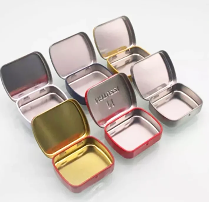 wholesale custom printing empty square tin case black chocolate mint Embossied metal small hinged tin box for candy