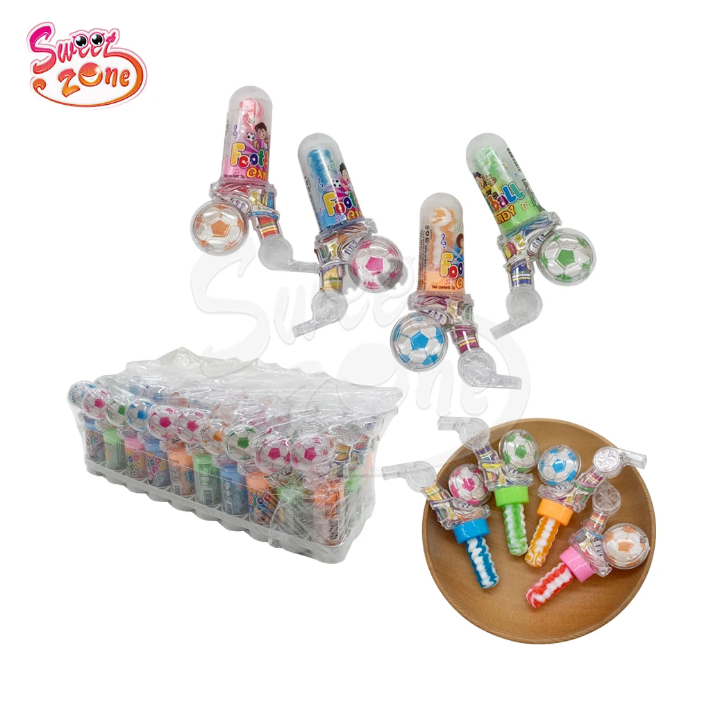 Wholesale oem plastic football whistle shape nipple hard candy with powder candy