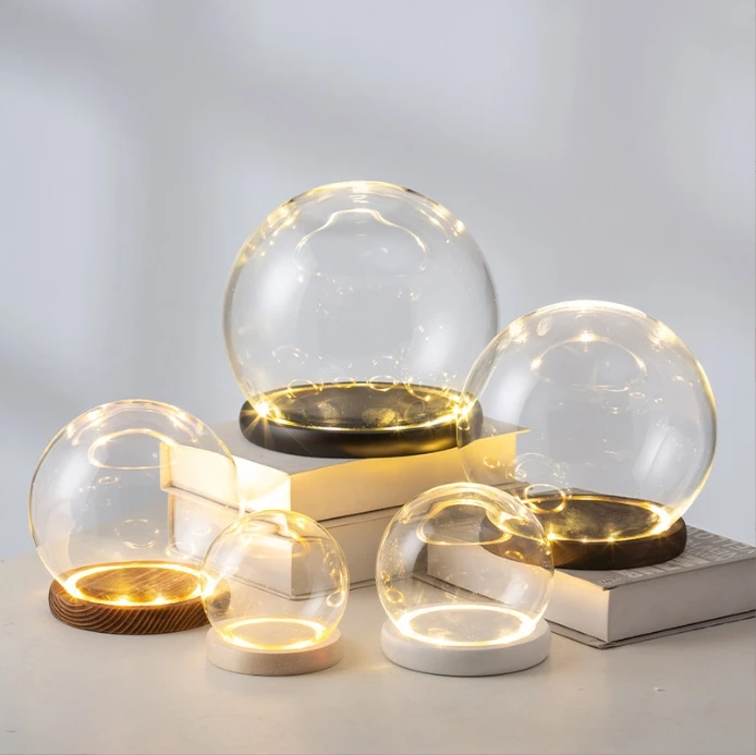 Dried flower glass cover base with light display box string light dust glass dome hand-made hand model luminous glass cover
