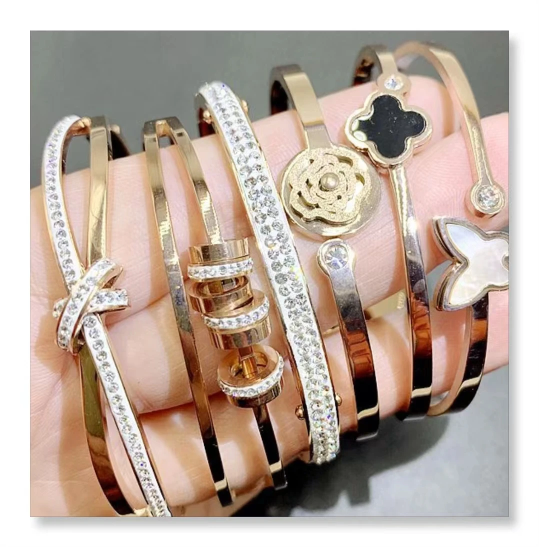 Simple Twist Line Half Open Bracelet Electroplated Rose Gold Black Couple Titanium Steel Bracelet