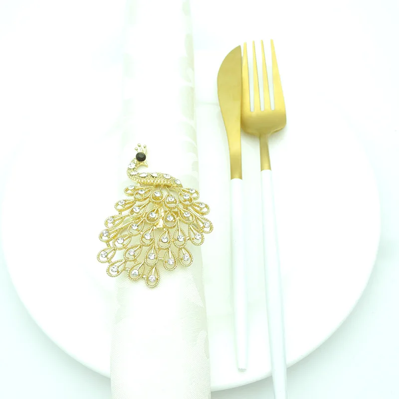 INT Tableware gold plated elegant peacock napkin ring holiday table decoration
