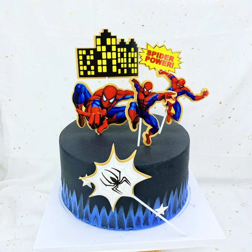 Happy Birthday spider-man big Cartoon Cake Decoration Flag Insertion Card Cake Plug-in Baking Props paper cake topper set