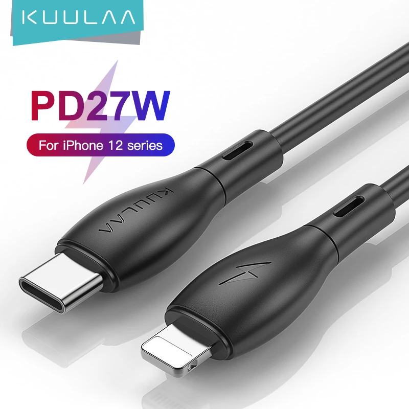 Kuulaa 1M 2M Durable Soft Liquid Silicone PD 27W Lighting To Type-C Cable PD27W Charging Cable For iPhone 12