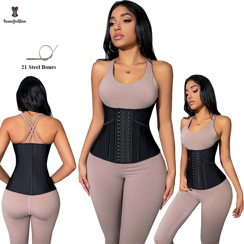 Weight Loss High Compression Belt Belly Flat Sheath 21 Steel Bone Waist Trainers Perforated Latex Underbust Corset For Women