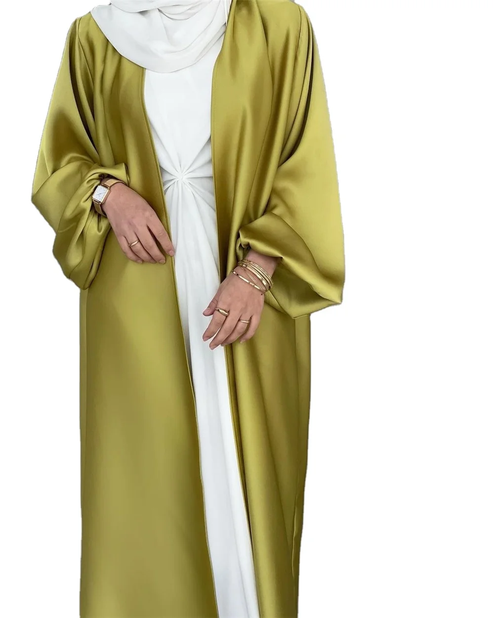 Women Muslim Dresses Kimono Arab Bubble Sleeve Texture Cardigan Robe