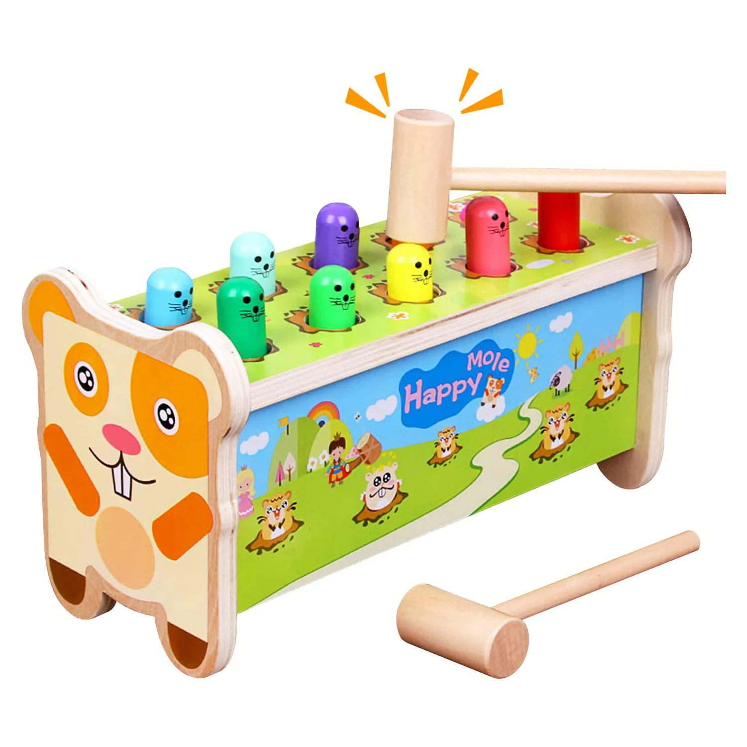 Durable Wooden Pounding Baby Hammer Toys Wooden Pop Up Toy Whack a Mole Game for Toddlers Pounding Bench