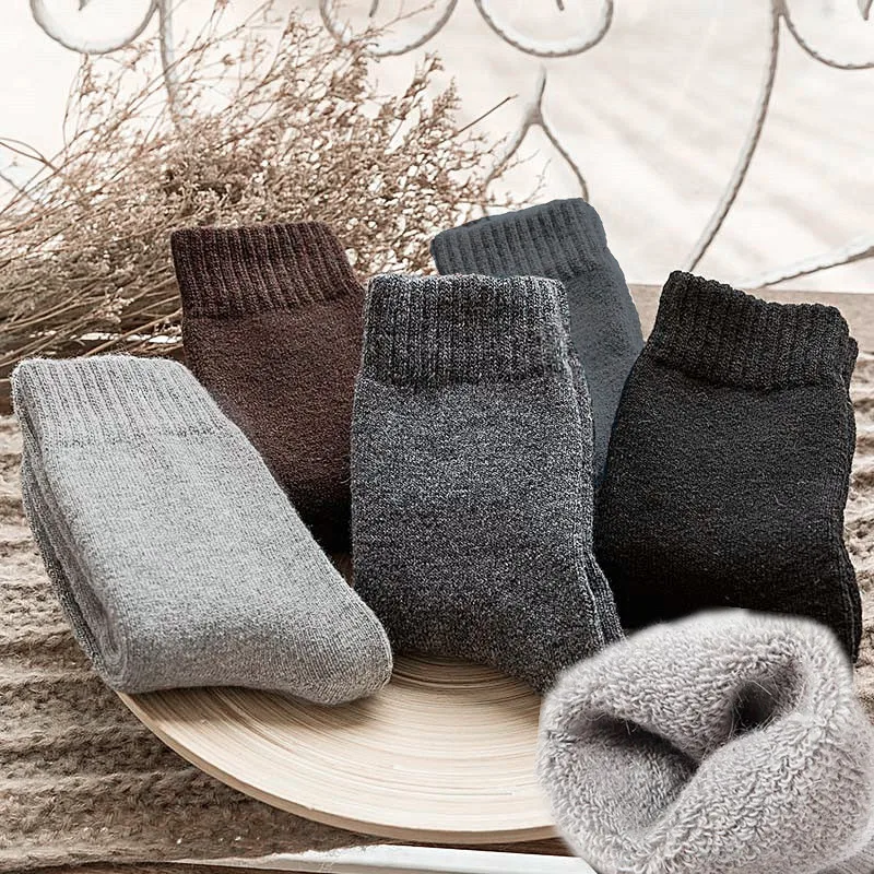 Wholesale Wool Towel Fluffy Warm Socks Winter Thick Warm Pure Color Soft Comfortable Fashion Crew Men Wool Socks