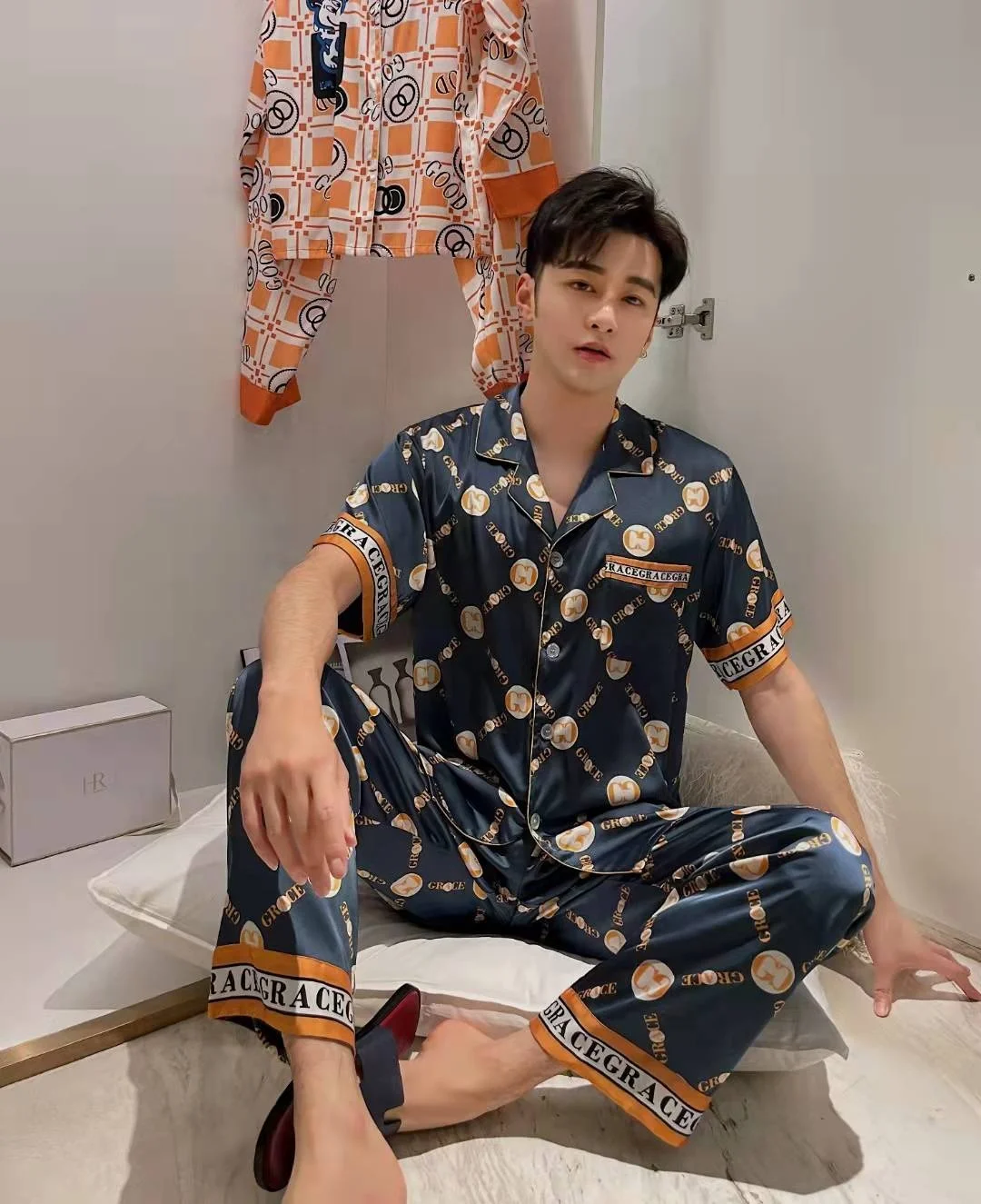 New arrivals luxury silk satin men Pajamas wholesale silk Pajama Sleepwear for men plus size summer nightwear