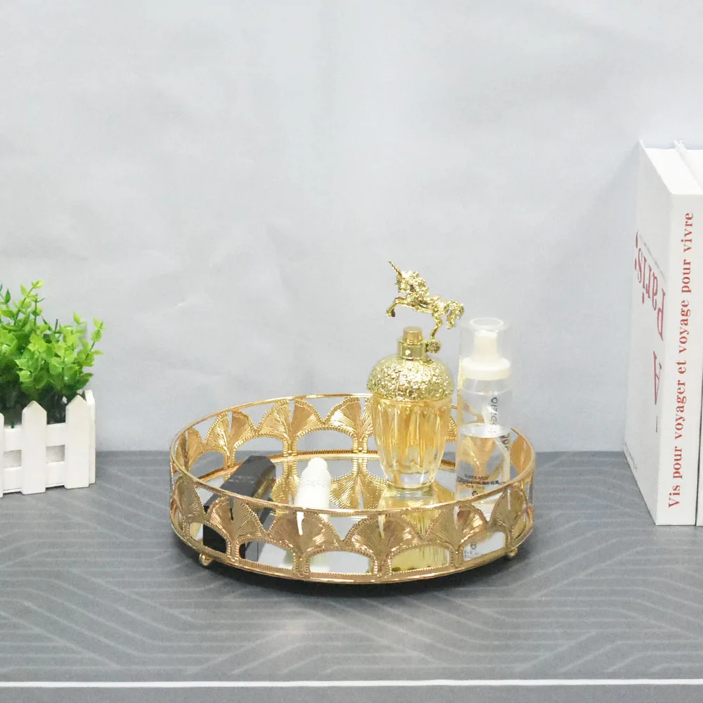 European light luxury round metal plate Cosmetics storage tray tray shot glasses modern glass trays