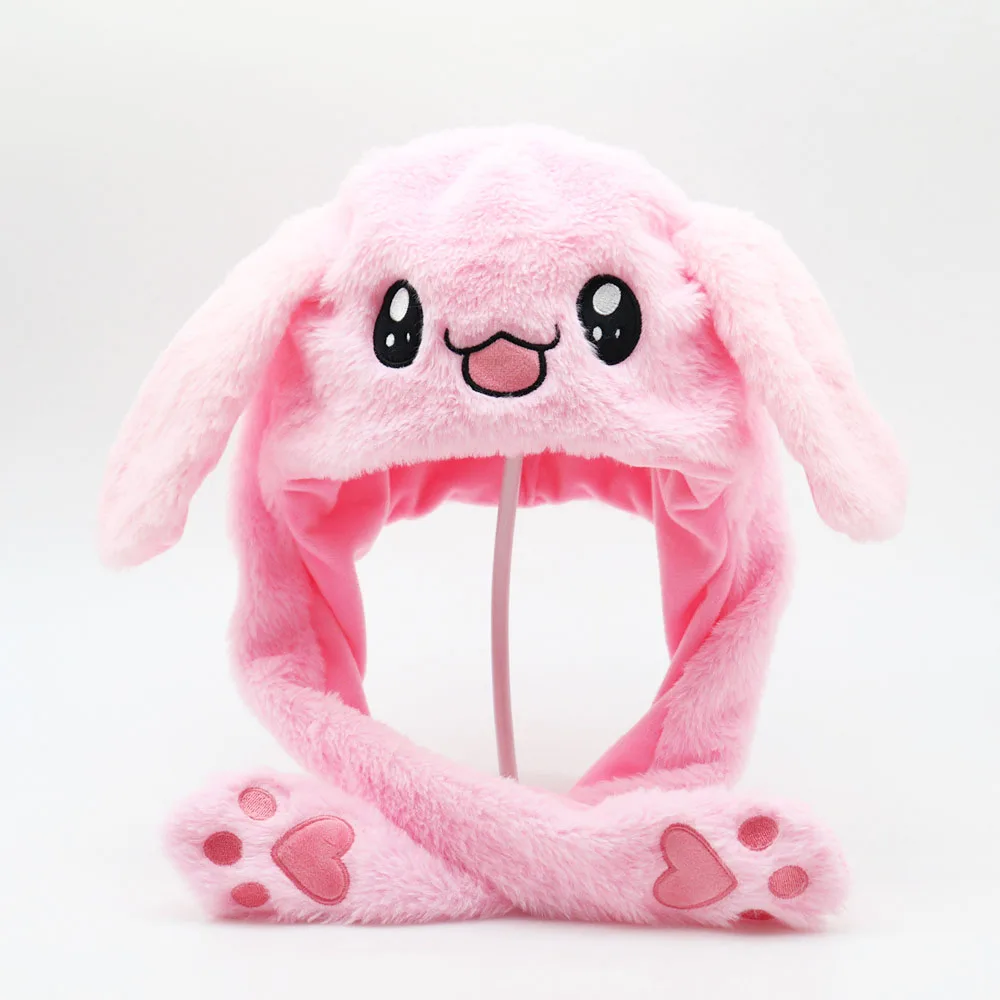 Girls Cute Animal Plush Bunny Hat Children Airbag Moving Ears Up Hats Stuffed Cosplay Party Fancy Cartoon Winter Hats