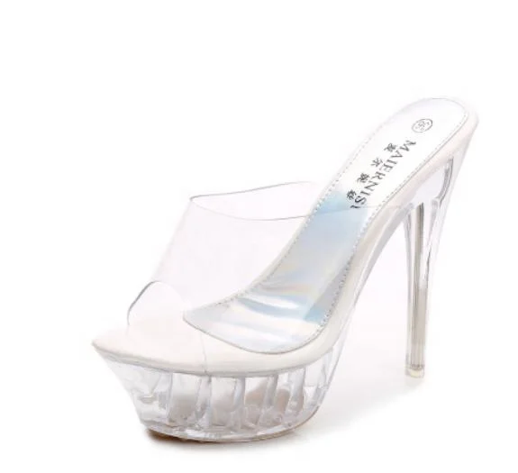2020 fashion mules pvc clear high heels women sandals for womens and ladies peep toe large size shoes