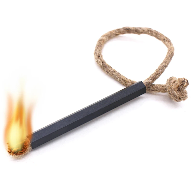 Hexa Black Anodized Aluminum Tube Waterproof Paraffin Wax Infused Hemp Tinder Wick Fire Starter