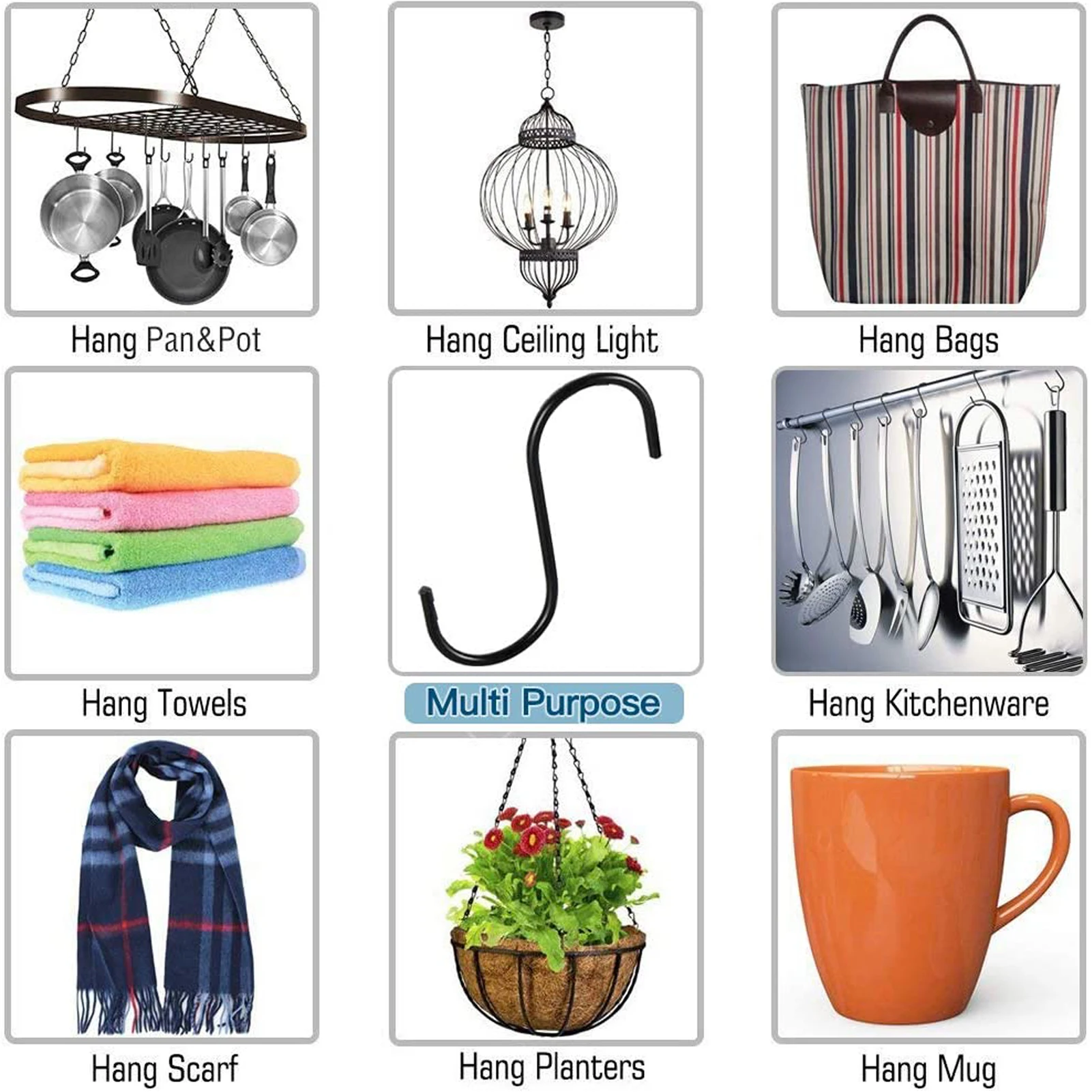 Heavy Duty S Hooks Black Steel S Shaped Hooks for Hanging Pans Pots Plants Bags Towels Kitchen Hooks Hanger