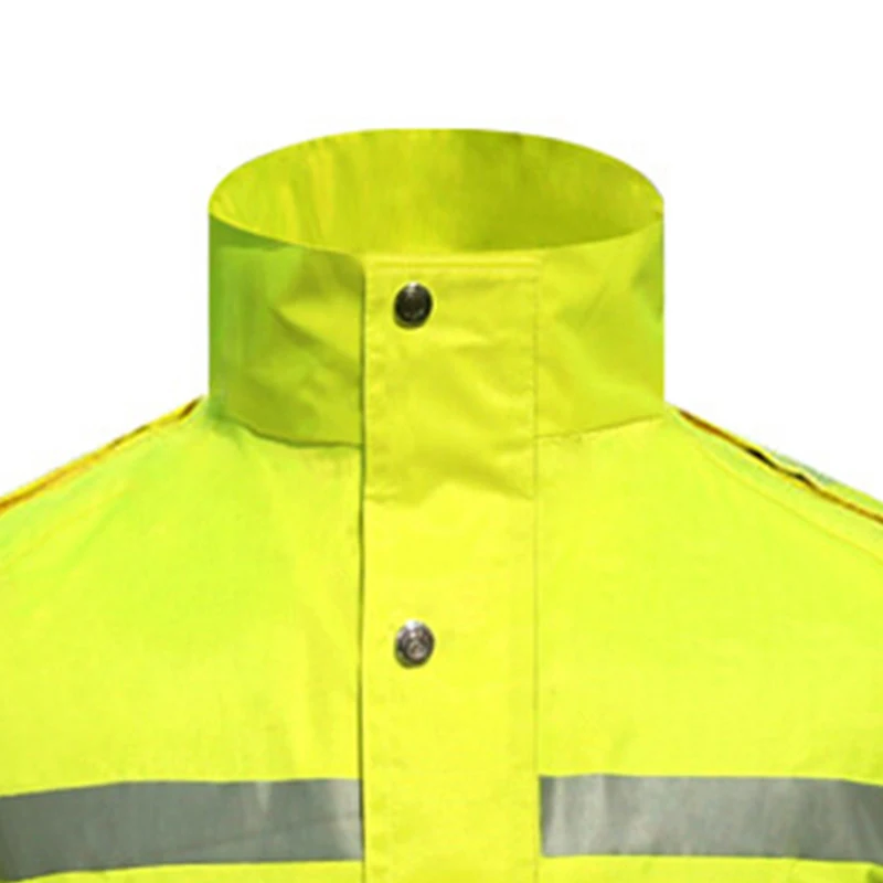Custom Fluorescent Yellow Two Pieces Fashion Water Proof Pvc Coating Men Reflective Raincoat