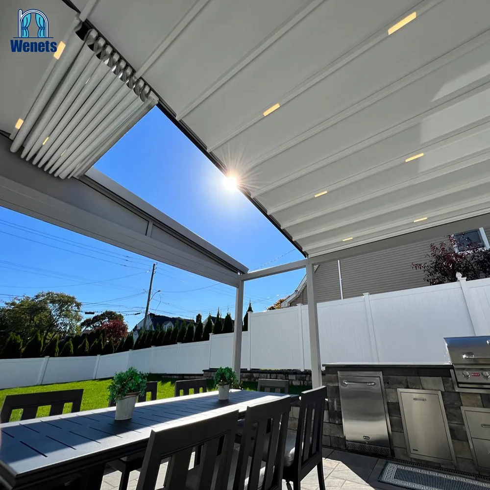 Factory price folding system aluminum PVC pergola automatic awning retractable roof