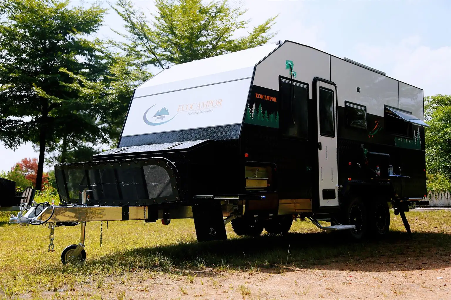 Fiberglass Camper Van Trailer Off Road Toy Hauler Camper Australian Off-Road Pop Top 19Ft Outdoor Toy Hauler Ecocamper