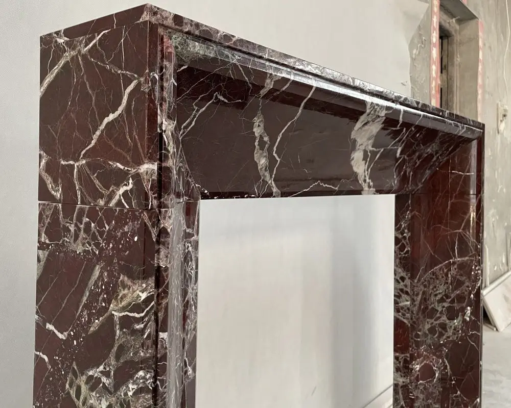 Contemporary Italian Rosso Levanto Red Marble Fireplace Surround Simple Design Interior Decor