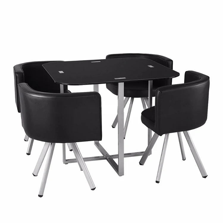 
4 Chairs Round black Tempered Glass Space Saving Dining Room Sets  (1600076831867)