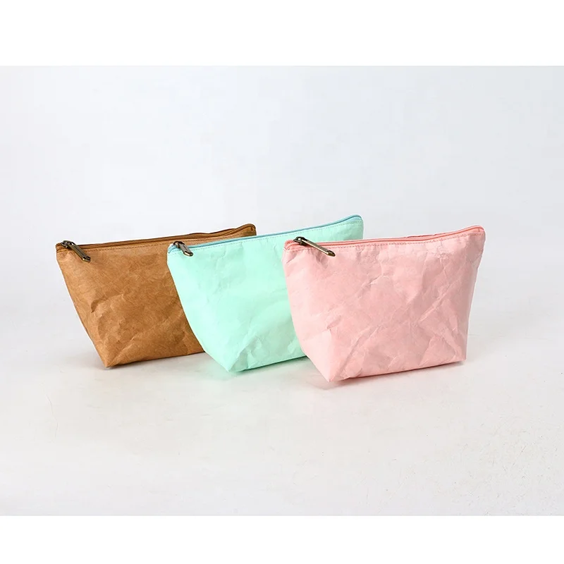 Custom reusable Eco washable natural brown cosmetic organizer portable zipper small travel TYVEK make up storage bag