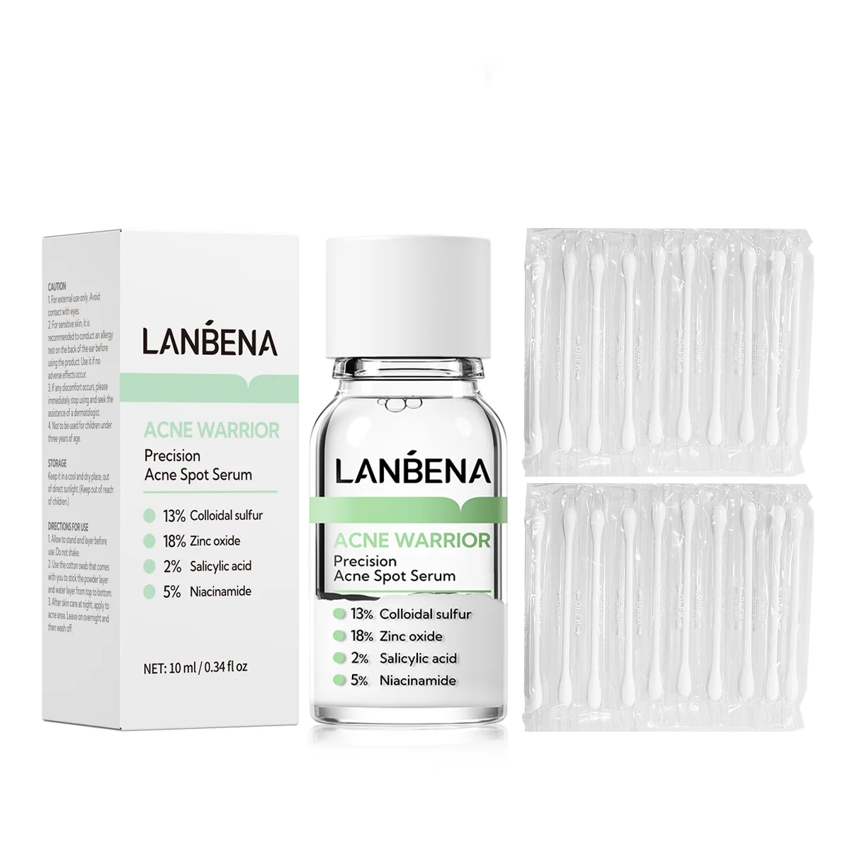 LANBENA Skin anti acne serum with 5% Niacinamide + 2% Salicylic Acid for Skin Repairing clears with 20pcs Cotton swab