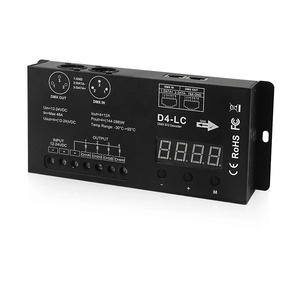 New product high power 4 channels RGBW decoder for digital display constant voltage DMX512 decoder