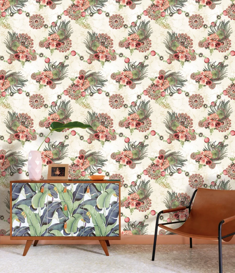 Classic Damascus Bedroom Living Room Vinyl Wallpaper, Commercial wallpaper wall coating covering