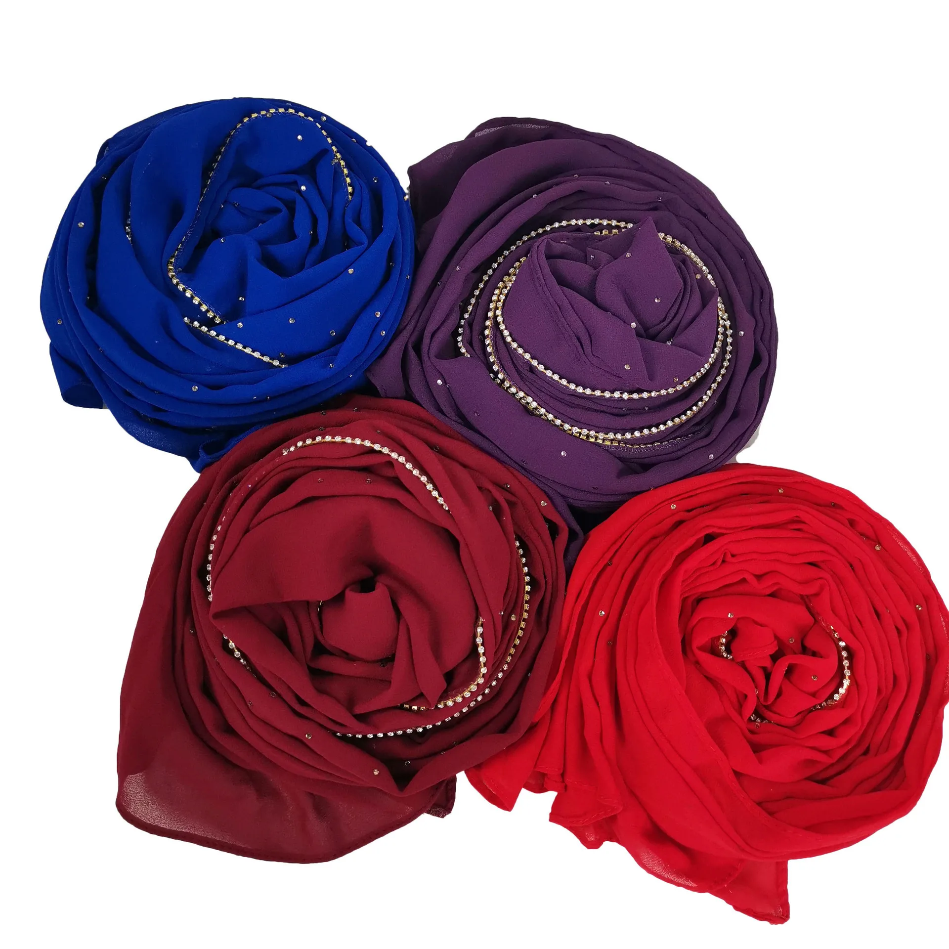 Fashion 70*180CM Scarf Women Hijab Good Quality Thick Bubble Rhinestones Muslim Tudung Chiffon Hijab