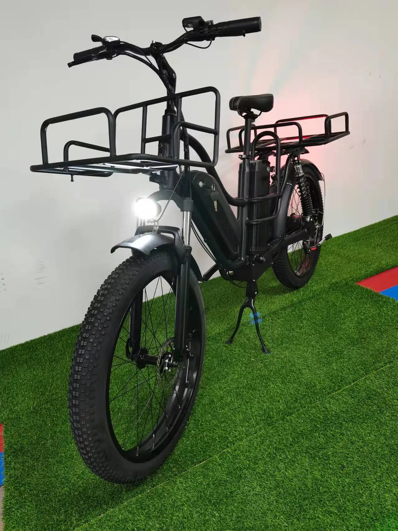long range electric cargo bike 1000w 32Ah +16Ah dual batteries 26*3.0 fat tire full suspension 55km/h fast electric cargo bike