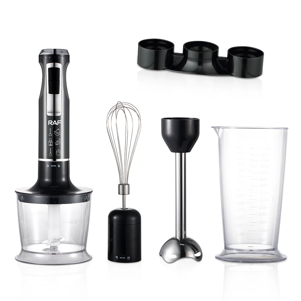 RAF 4 in 1 1600w Hand Blender Set Handheld Portable Blender Set 4 Blades Electric Home Use with 2 Cups 500ml 700ml