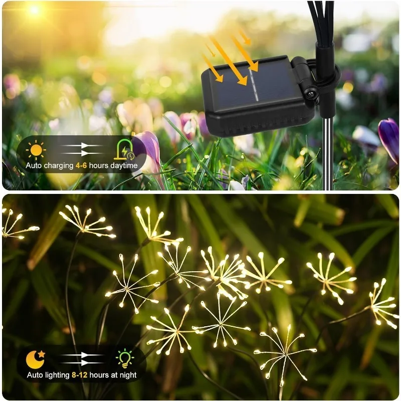 Woohaha Outdoor Solar DIY Firework lights Solar Powered Decorative Stake Flowers Solar Garden Light