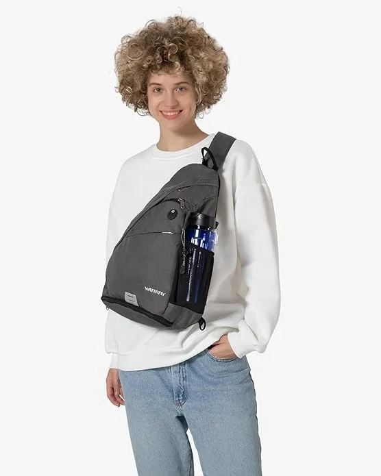 bottom-umbrella-pouch designed waterproof multi-pockets laptop & camera triangle sling backpack with water bottle holder