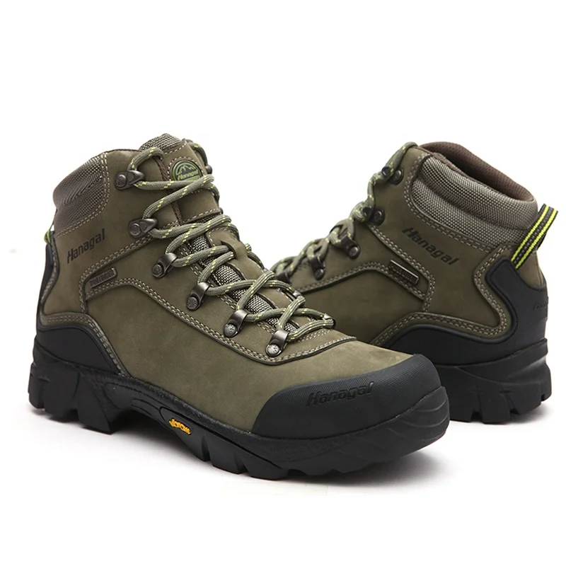 Rubber outsole genuine waterproof hiking boots technology shoes green hunting boots for men