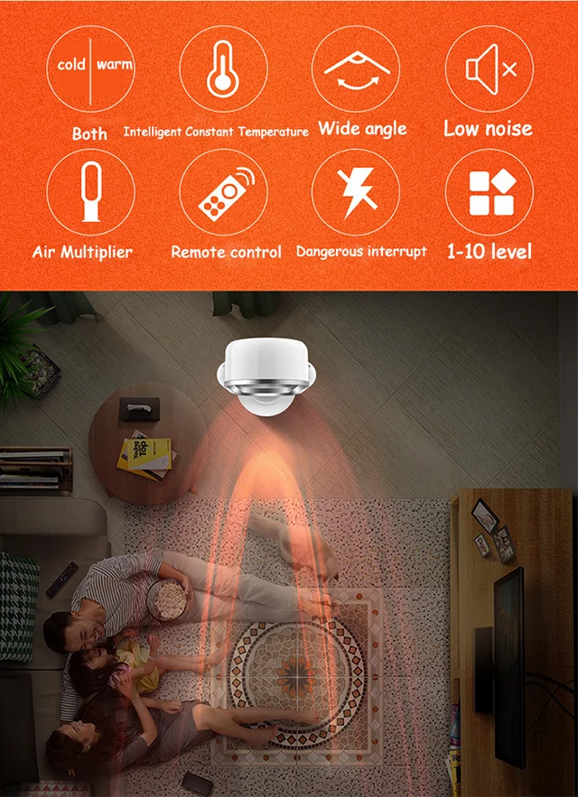 Thermostat PTC Ceramic Heat 31 Inch Oval Shape ABS Plastic Electric Desktop Cool Warm Air Blower Bladeless Fan Heater
