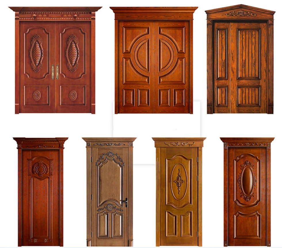 Popular design exterior double leaf solid wood main door entry door