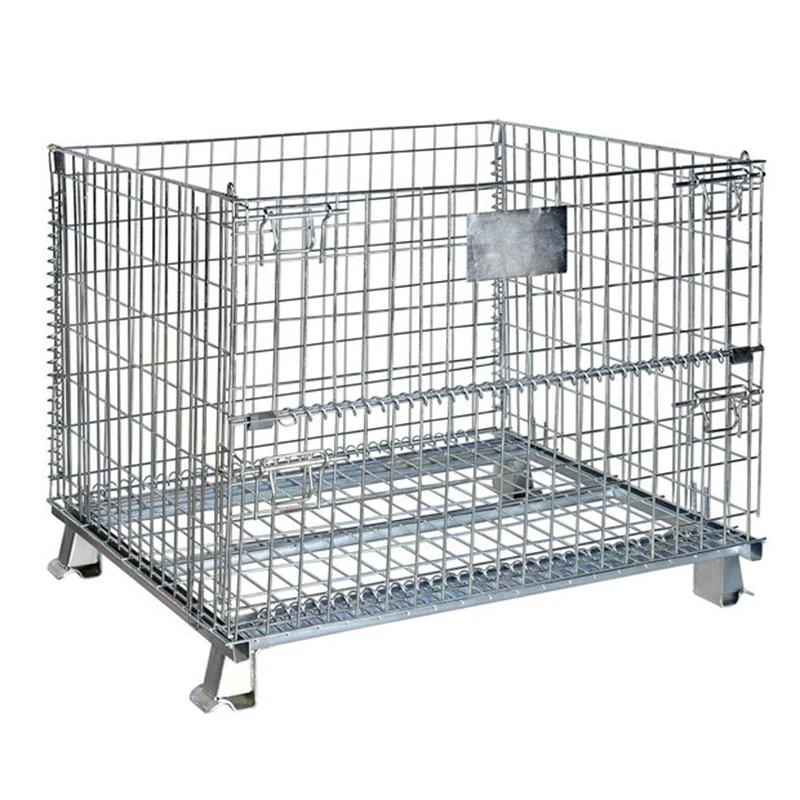 Kingsun folding  WIRE MESH STORAGE BASKET stackable zinc rolling metal industrial storage wire frame cage containers pallet